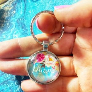 🔴 3 for $15 Dream NWT Purple Pink Blue Cabochon Keychain Stainless Steel Ring